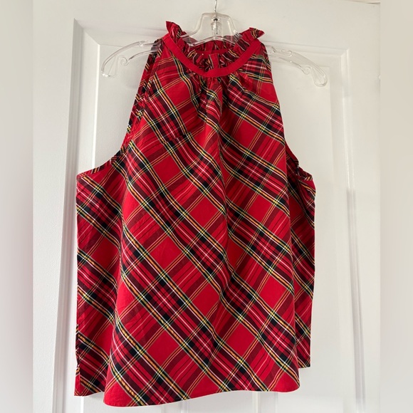 J. Crew Red Plaid Sleeveless Top (Large) - Picture 6 of 6